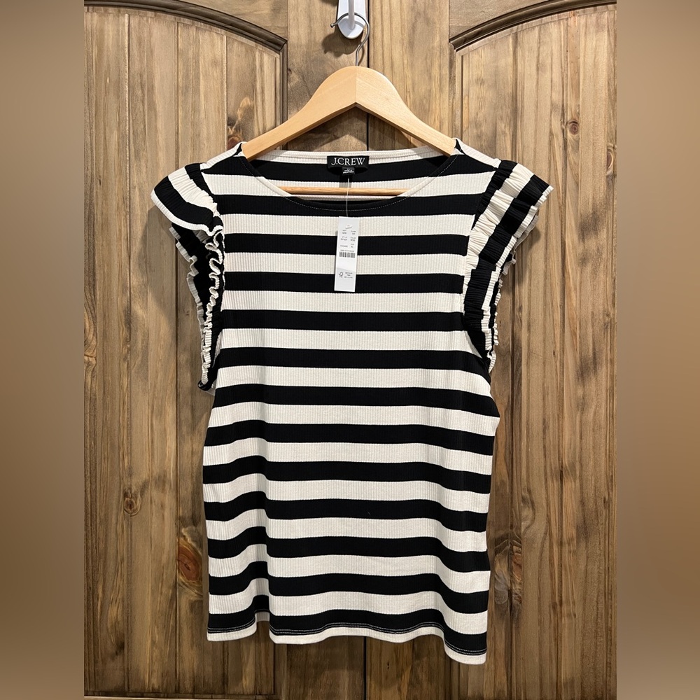 J.Crew Vintage Rib Boatneck Ruffle-Sleeve top in stripe NEW NWT XL